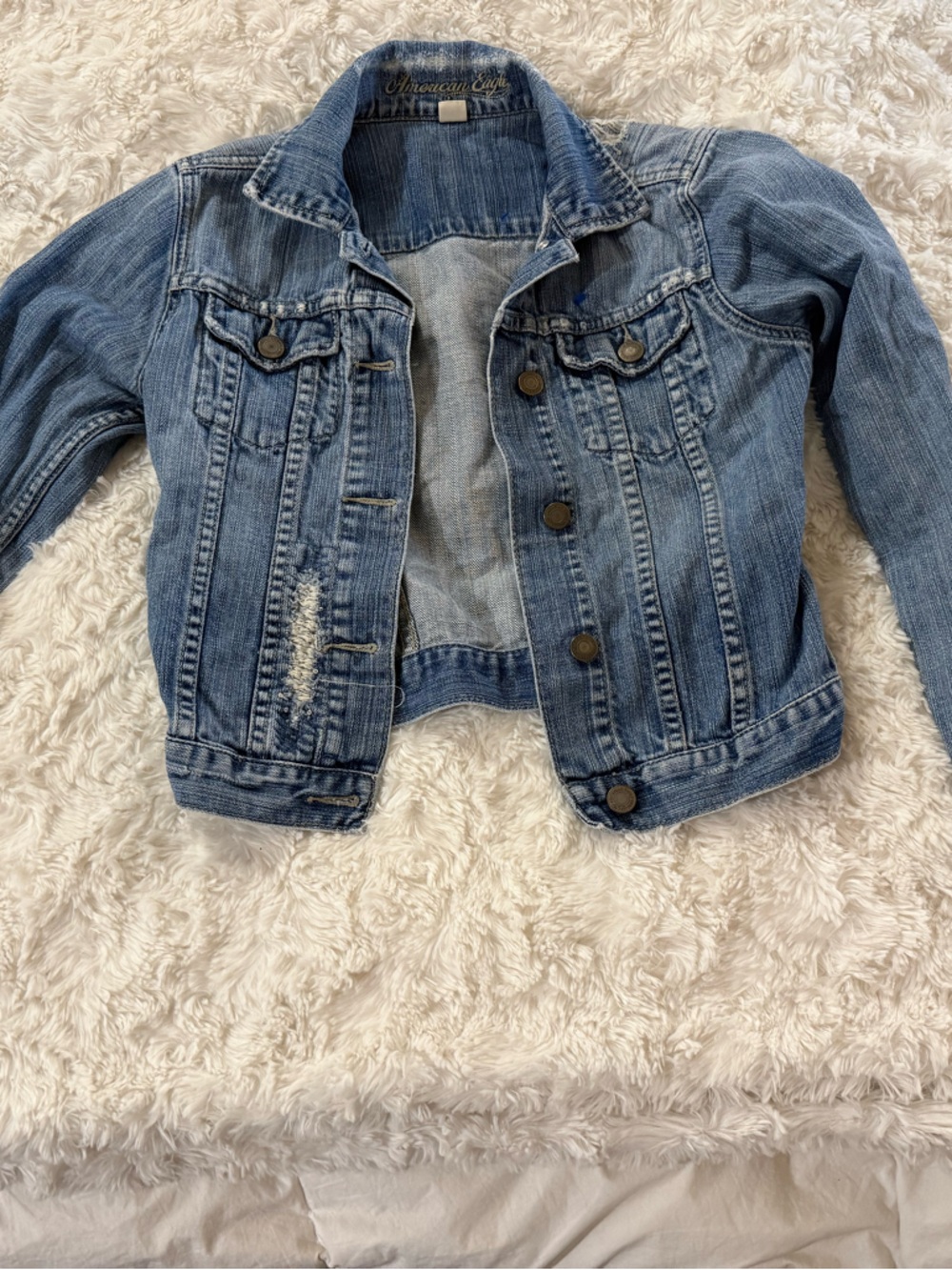 American Eagle Outfitters Distressed Light Blue Denim Jacket